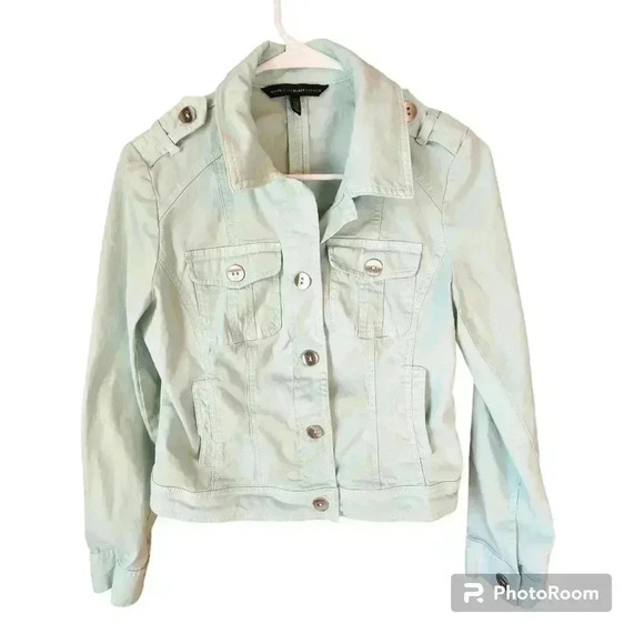 White House Black Market Jacket Mint Green Casual Jean Jacket Size 4 - Picture 1 of 11